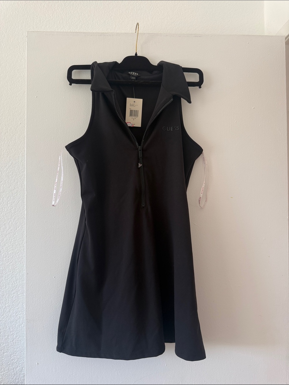 Guess Black Sleeveless Polo Zip Mini Dress
